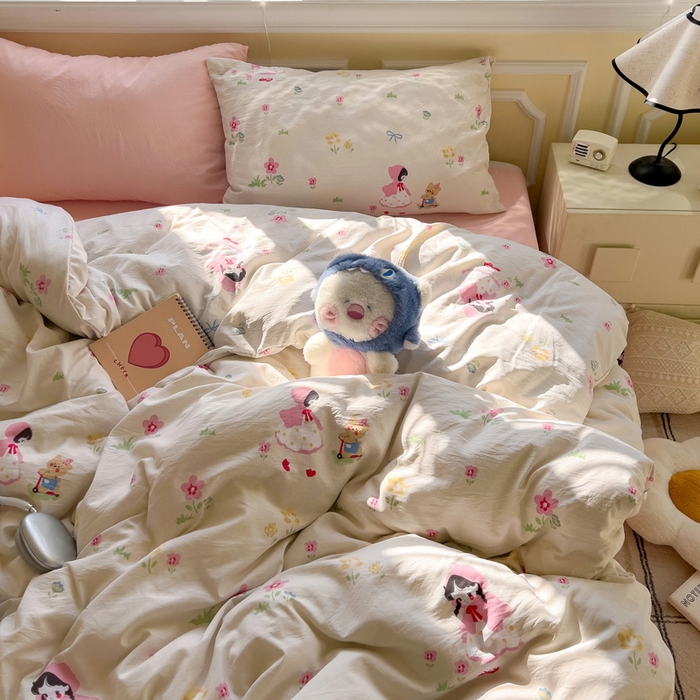 91家纺网 家纺一手货源 找家纺 水墨江南 2025新款超柔水洗棉印花四件套 丛林女孩