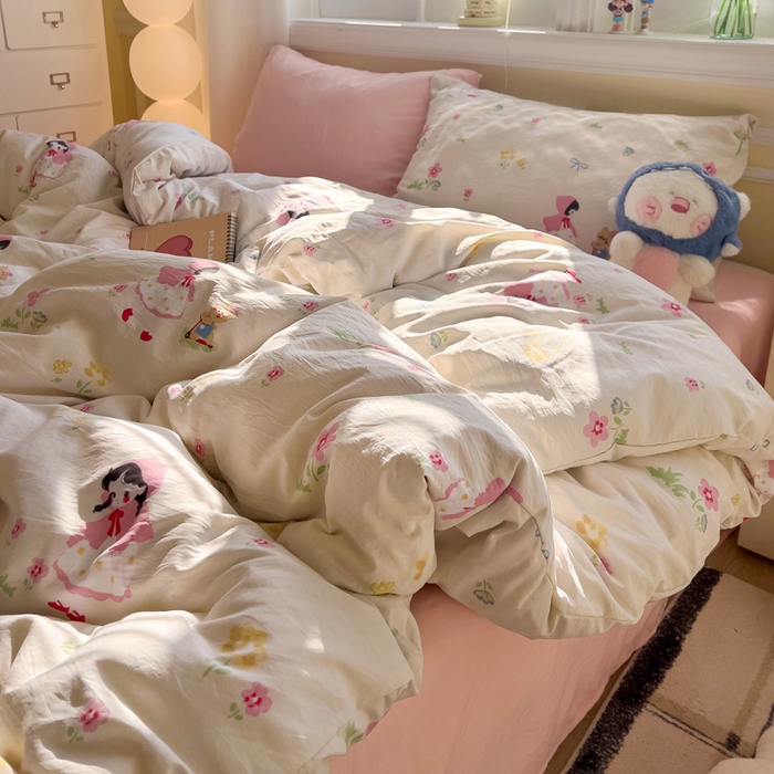 91家纺网 家纺一手货源 找家纺 水墨江南 2025新款超柔水洗棉印花四件套 丛林女孩