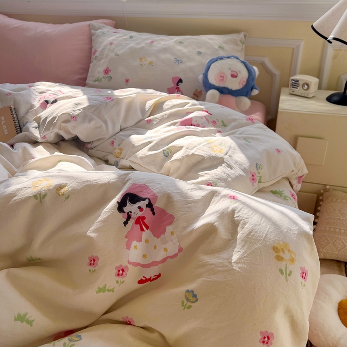 91家纺网 家纺一手货源 找家纺 水墨江南 2025新款超柔水洗棉印花四件套 丛林女孩