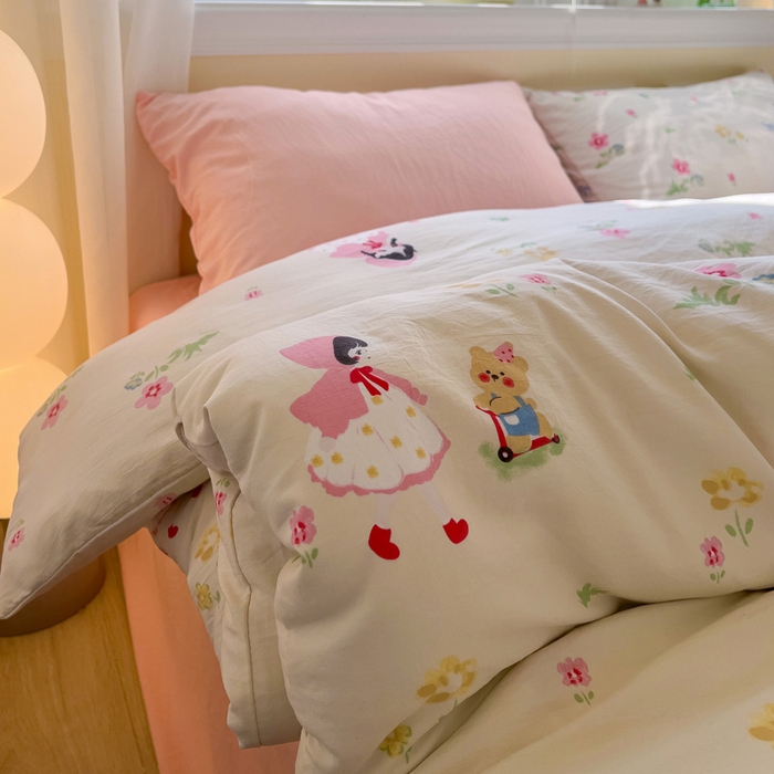 91家纺网 家纺一手货源 找家纺 水墨江南 2025新款超柔水洗棉印花四件套 丛林女孩