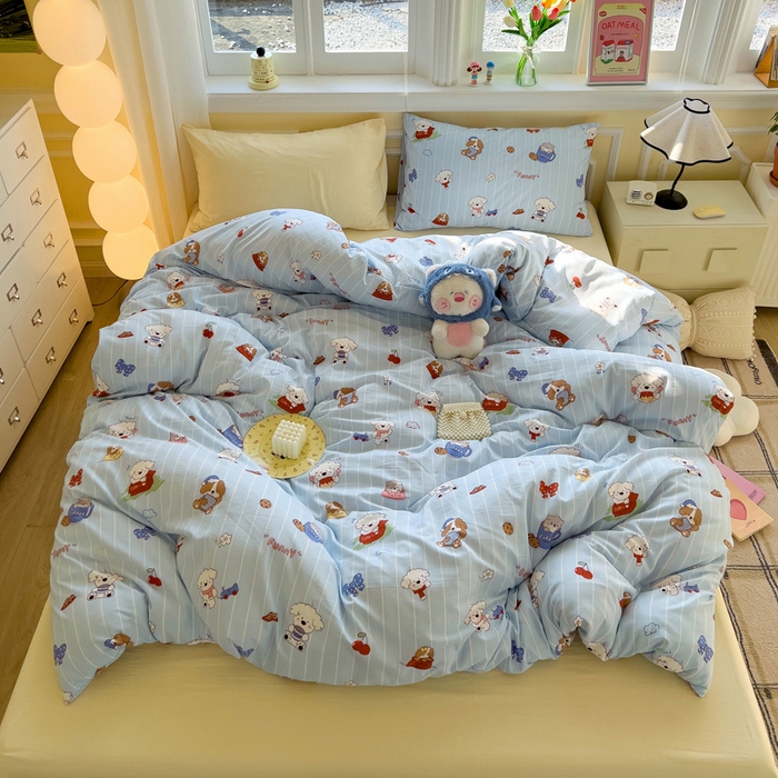 91家纺网 家纺一手货源 找家纺 水墨江南 2025新款超柔水洗棉印花四件套 调皮狗