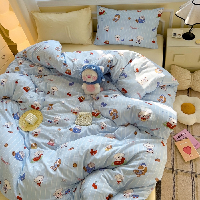 91家纺网 家纺一手货源 找家纺 水墨江南 2025新款超柔水洗棉印花四件套 调皮狗