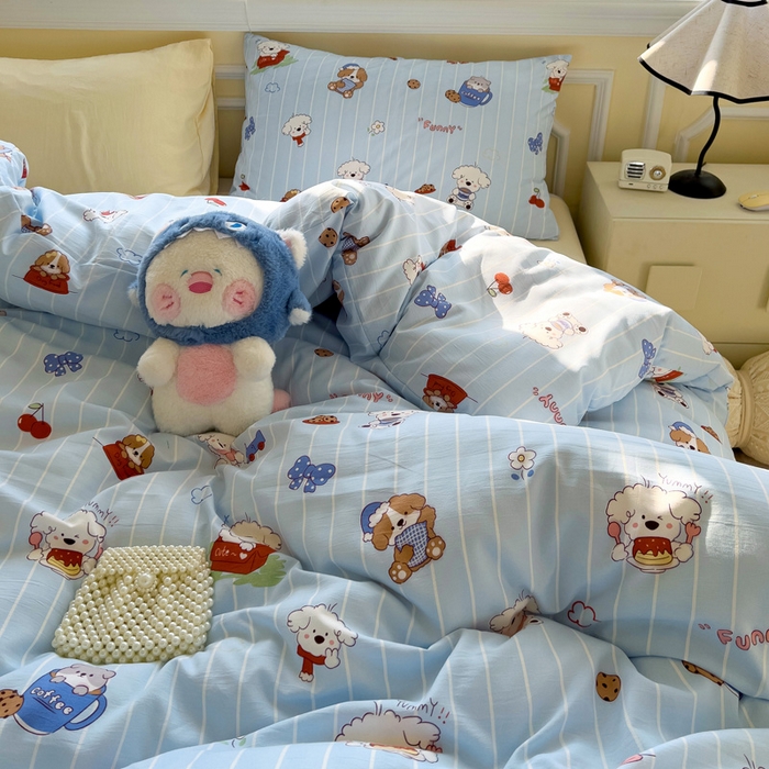 91家纺网 家纺一手货源 找家纺 水墨江南 2025新款超柔水洗棉印花四件套 调皮狗