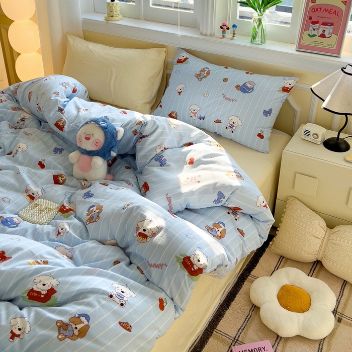 91家纺网 家纺一手货源 找家纺 水墨江南 2025新款超柔水洗棉印花四件套 调皮狗