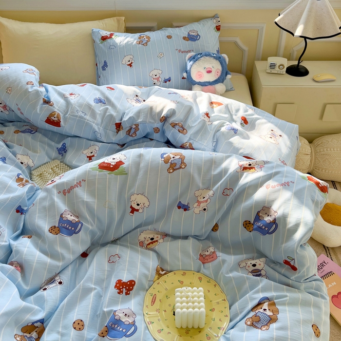 91家纺网 家纺一手货源 找家纺 水墨江南 2025新款超柔水洗棉印花四件套 调皮狗