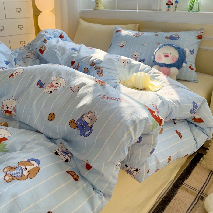 91家纺网 家纺一手货源 找家纺 水墨江南 2025新款超柔水洗棉印花四件套 调皮狗