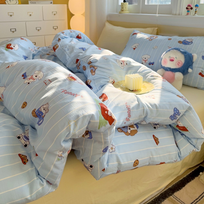 91家纺网 家纺一手货源 找家纺 水墨江南 2025新款超柔水洗棉印花四件套 调皮狗