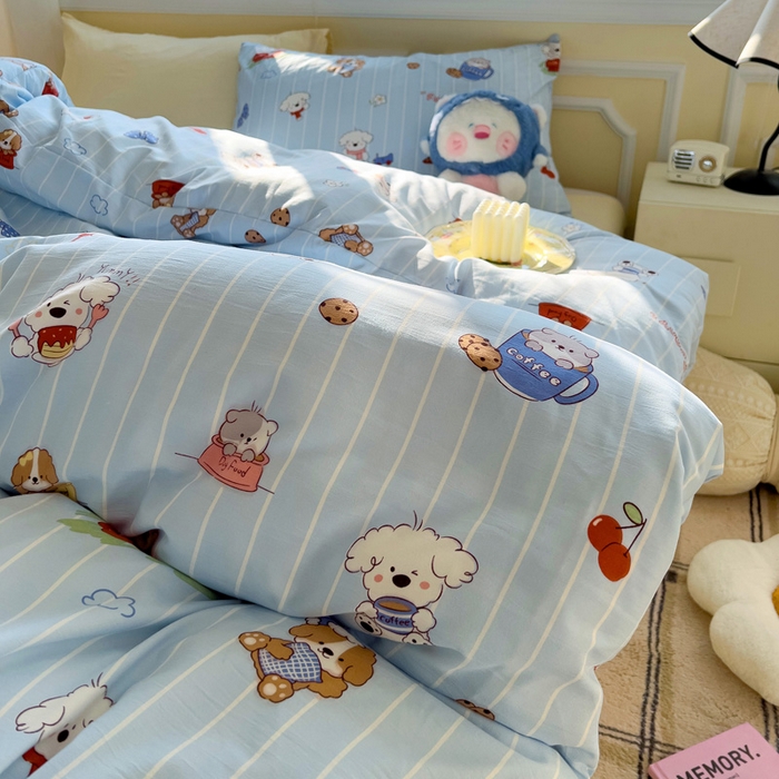 91家纺网 家纺一手货源 找家纺 水墨江南 2025新款超柔水洗棉印花四件套 调皮狗