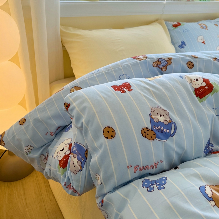 91家纺网 家纺一手货源 找家纺 水墨江南 2025新款超柔水洗棉印花四件套 调皮狗