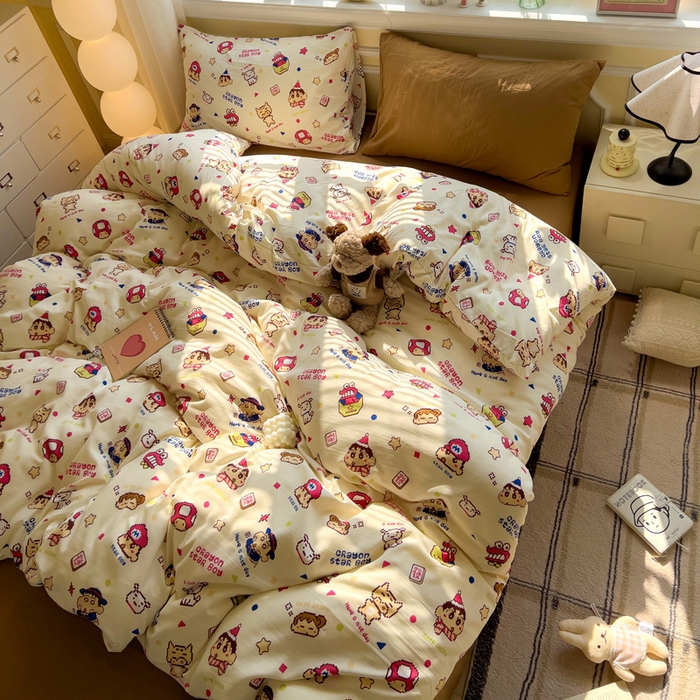 91家纺网 家纺一手货源 找家纺 水墨江南 2025新款超柔水洗棉印花四件套 动感小新