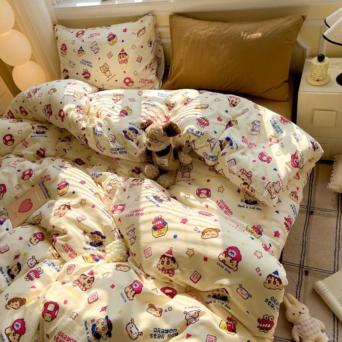 91家纺网 家纺一手货源 找家纺 水墨江南 2025新款超柔水洗棉印花四件套 动感小新