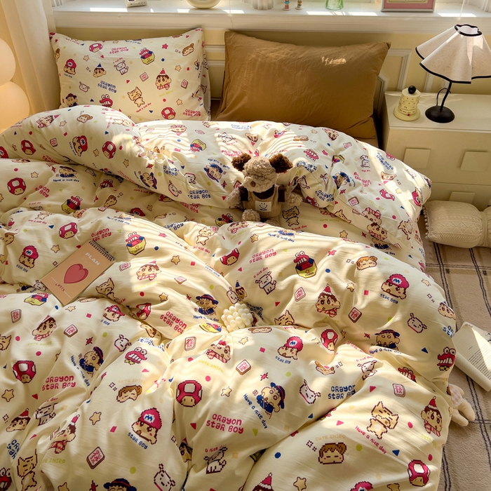 91家纺网 家纺一手货源 找家纺 水墨江南 2025新款超柔水洗棉印花四件套 动感小新