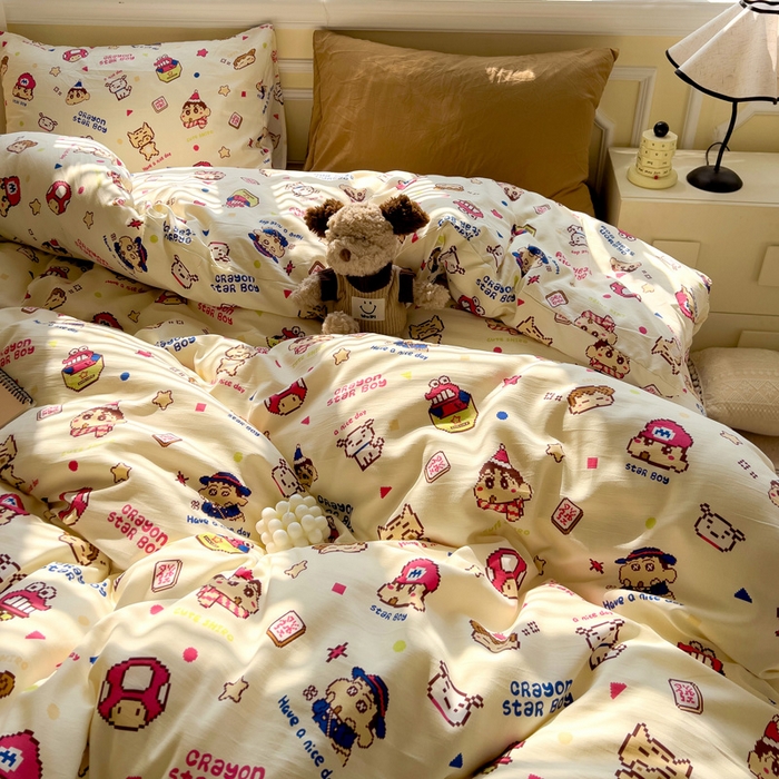 91家纺网 家纺一手货源 找家纺 水墨江南 2025新款超柔水洗棉印花四件套 动感小新