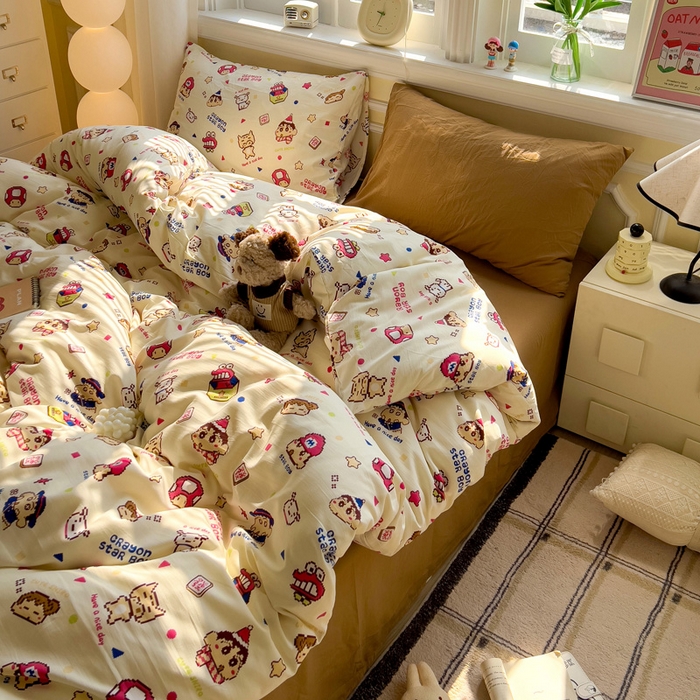 91家纺网 家纺一手货源 找家纺 水墨江南 2025新款超柔水洗棉印花四件套 动感小新