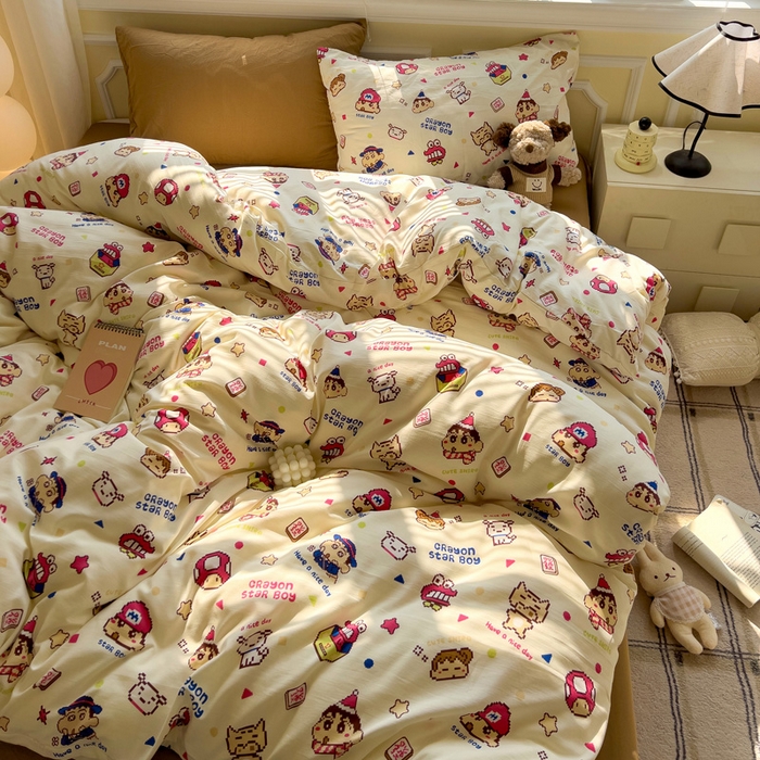 91家纺网 家纺一手货源 找家纺 水墨江南 2025新款超柔水洗棉印花四件套 动感小新