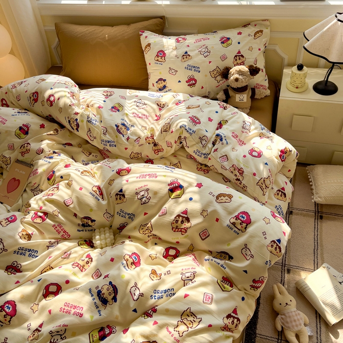 91家纺网 家纺一手货源 找家纺 水墨江南 2025新款超柔水洗棉印花四件套 动感小新