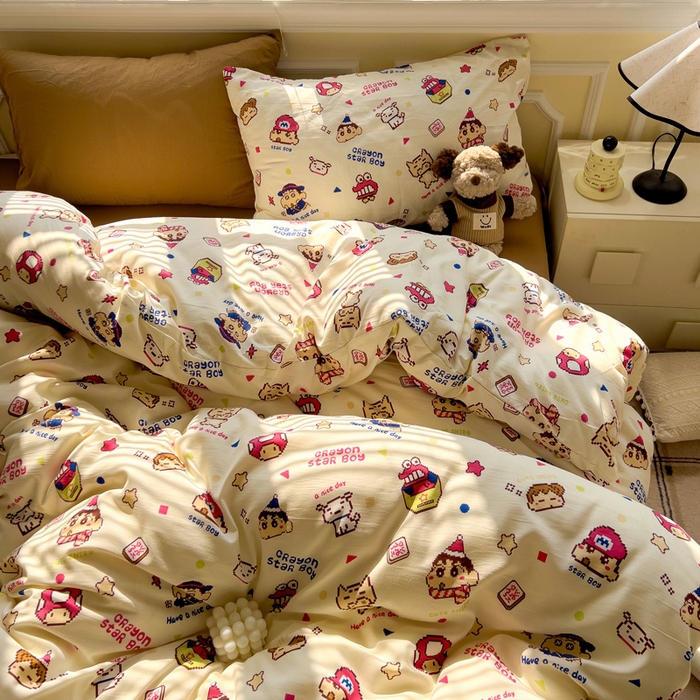 91家纺网 家纺一手货源 找家纺 水墨江南 2025新款超柔水洗棉印花四件套 动感小新