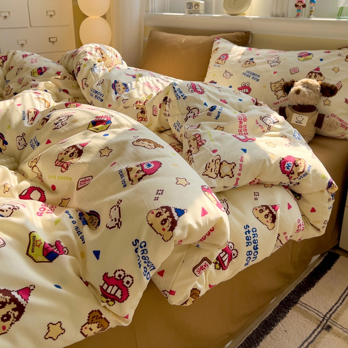 91家纺网 家纺一手货源 找家纺 水墨江南 2025新款超柔水洗棉印花四件套 动感小新