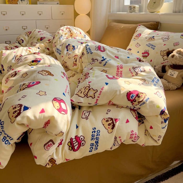 91家纺网 家纺一手货源 找家纺 水墨江南 2025新款超柔水洗棉印花四件套 动感小新