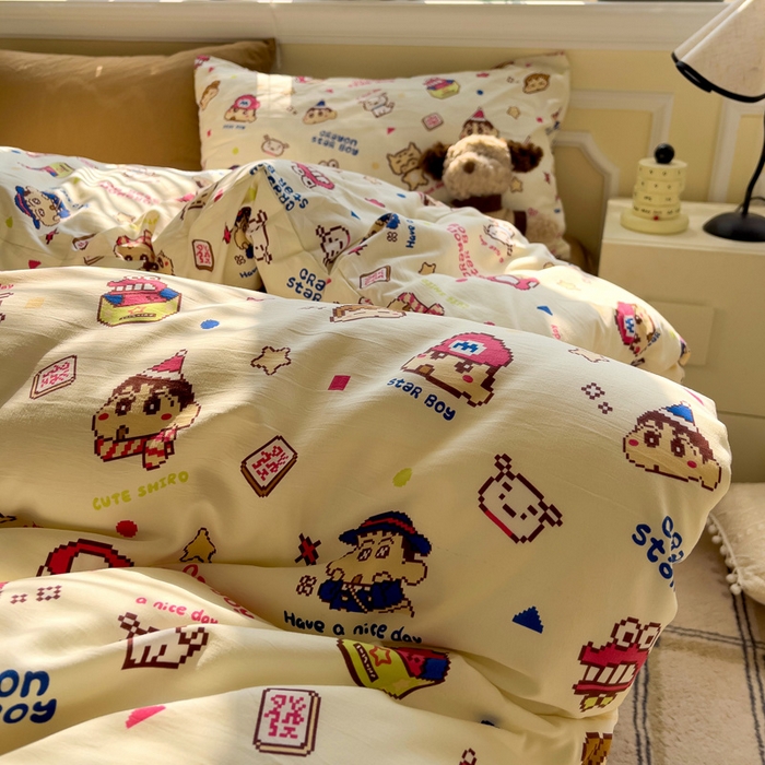 91家纺网 家纺一手货源 找家纺 水墨江南 2025新款超柔水洗棉印花四件套 动感小新