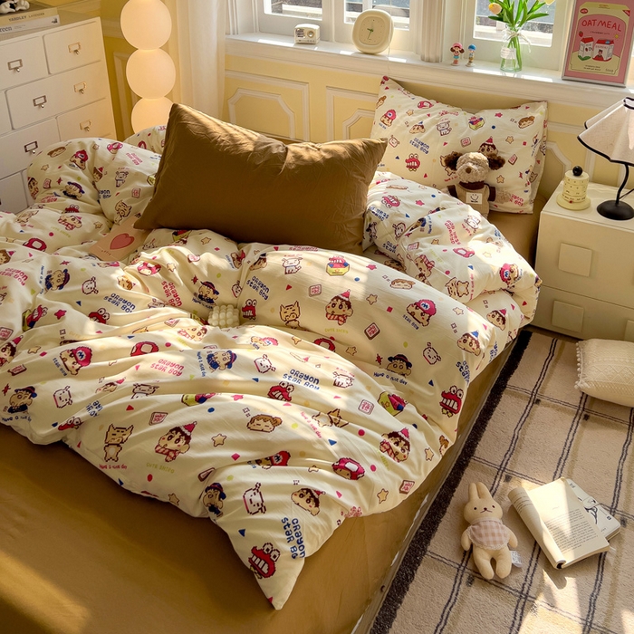 91家纺网 家纺一手货源 找家纺 水墨江南 2025新款超柔水洗棉印花四件套 动感小新