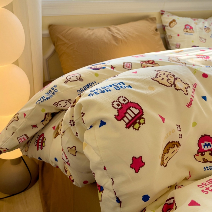 91家纺网 家纺一手货源 找家纺 水墨江南 2025新款超柔水洗棉印花四件套 动感小新