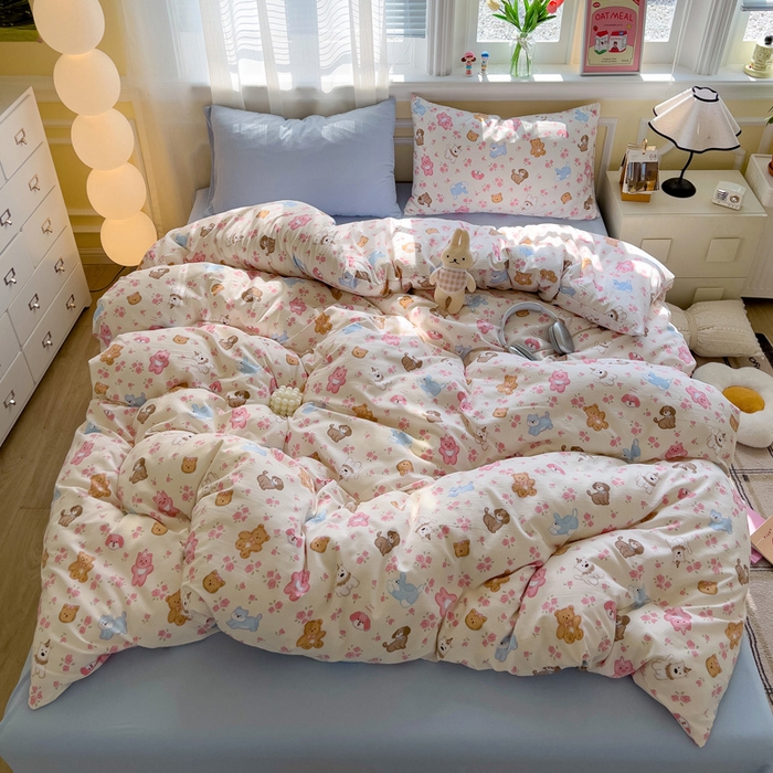 91家纺网 家纺一手货源 找家纺 水墨江南 2025新款超柔水洗棉印花四件套 动物乐园