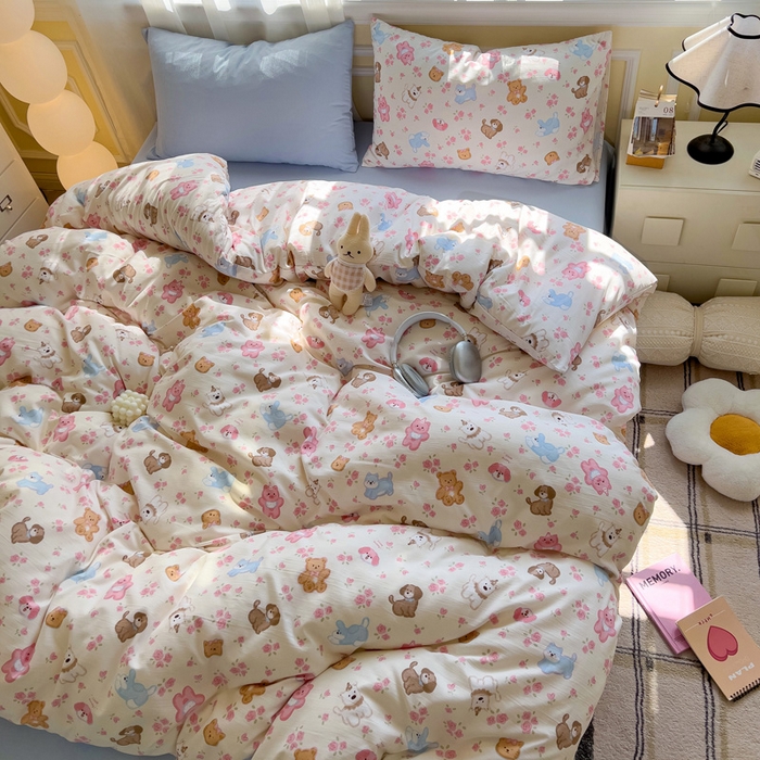 91家纺网 家纺一手货源 找家纺 水墨江南 2025新款超柔水洗棉印花四件套 动物乐园