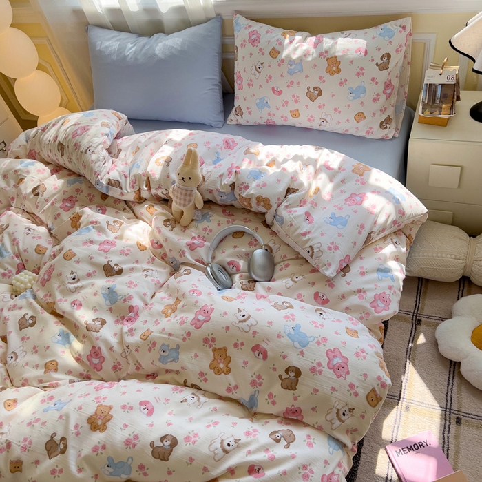 91家纺网 家纺一手货源 找家纺 水墨江南 2025新款超柔水洗棉印花四件套 动物乐园