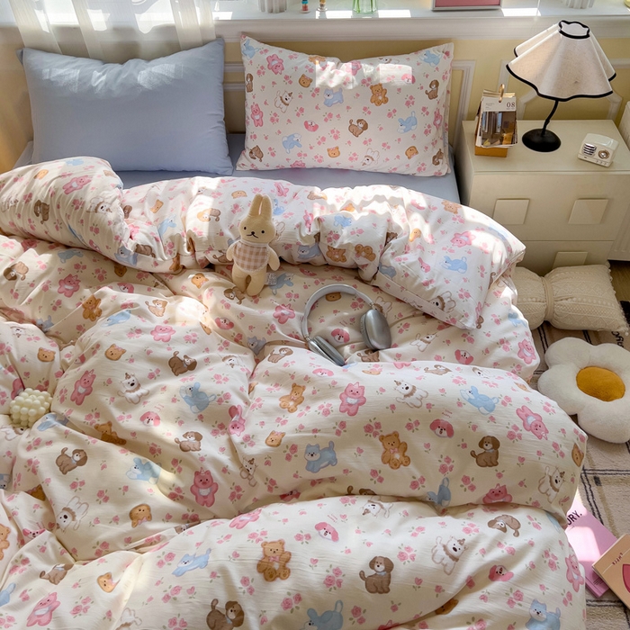 91家纺网 家纺一手货源 找家纺 水墨江南 2025新款超柔水洗棉印花四件套 动物乐园