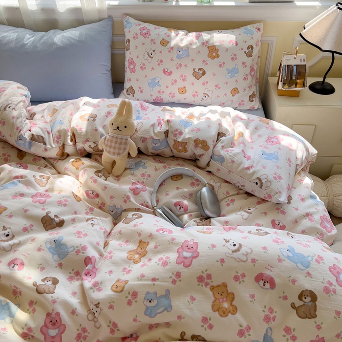 91家纺网 家纺一手货源 找家纺 水墨江南 2025新款超柔水洗棉印花四件套 动物乐园