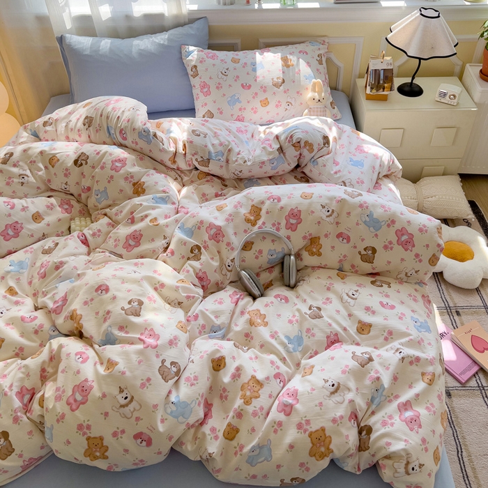 91家纺网 家纺一手货源 找家纺 水墨江南 2025新款超柔水洗棉印花四件套 动物乐园