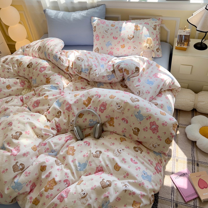 91家纺网 家纺一手货源 找家纺 水墨江南 2025新款超柔水洗棉印花四件套 动物乐园