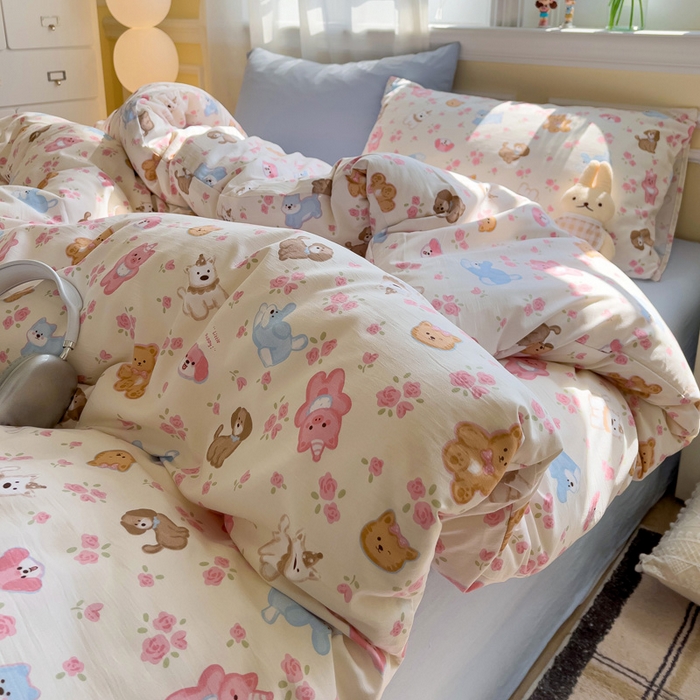 91家纺网 家纺一手货源 找家纺 水墨江南 2025新款超柔水洗棉印花四件套 动物乐园