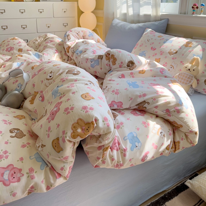 91家纺网 家纺一手货源 找家纺 水墨江南 2025新款超柔水洗棉印花四件套 动物乐园