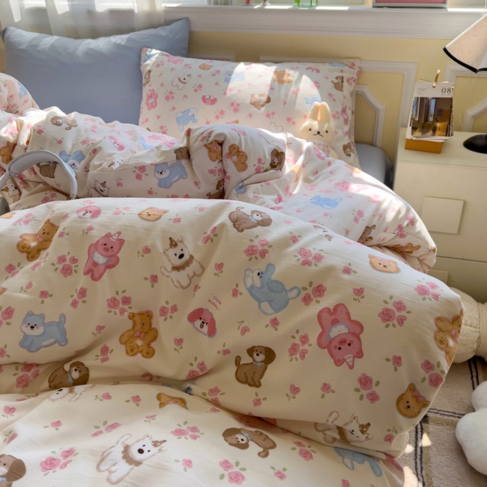 91家纺网 家纺一手货源 找家纺 水墨江南 2025新款超柔水洗棉印花四件套 动物乐园