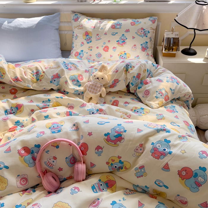 91家纺网 家纺一手货源 找家纺 水墨江南 2025新款超柔水洗棉印花四件套 多宝鱼