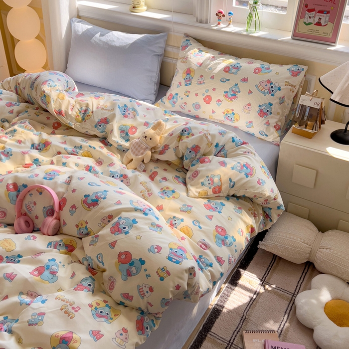 91家纺网 家纺一手货源 找家纺 水墨江南 2025新款超柔水洗棉印花四件套 多宝鱼