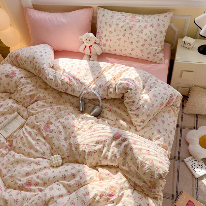 水墨江南 2025新款超柔水洗棉印花四件套 花间小熊