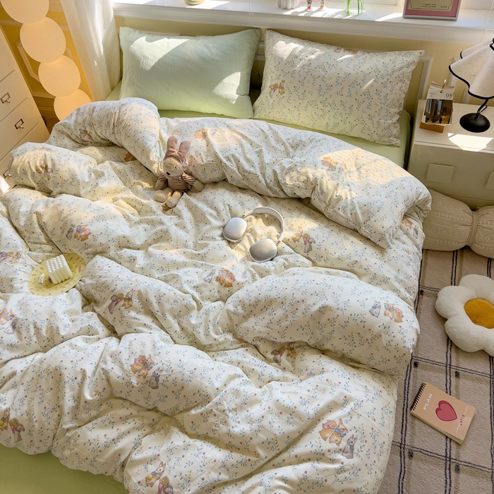 91家纺网 家纺一手货源 找家纺 水墨江南 2025新款超柔水洗棉印花四件套 花小兔