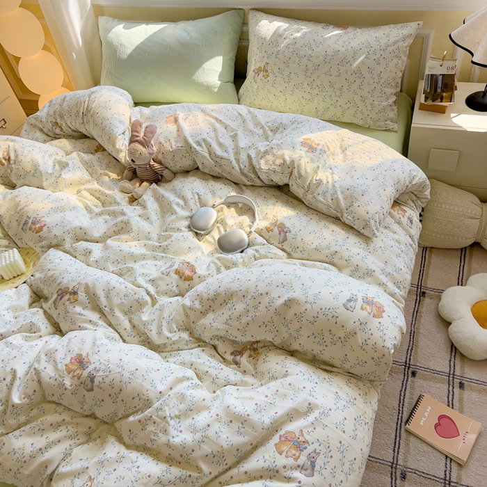 91家纺网 家纺一手货源 找家纺 水墨江南 2025新款超柔水洗棉印花四件套 花小兔