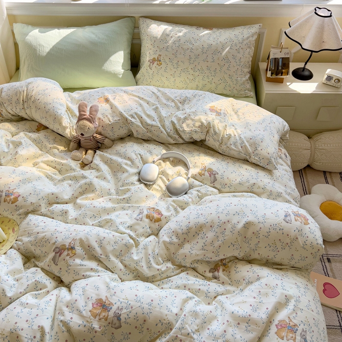 91家纺网 家纺一手货源 找家纺 水墨江南 2025新款超柔水洗棉印花四件套 花小兔