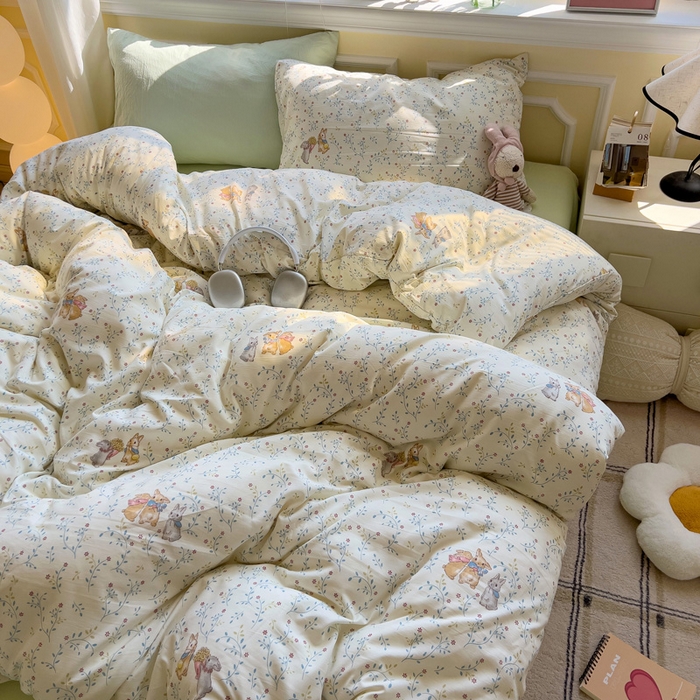 91家纺网 家纺一手货源 找家纺 水墨江南 2025新款超柔水洗棉印花四件套 花小兔