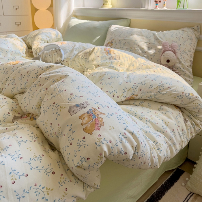 91家纺网 家纺一手货源 找家纺 水墨江南 2025新款超柔水洗棉印花四件套 花小兔