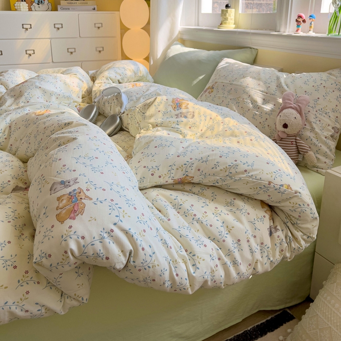 91家纺网 家纺一手货源 找家纺 水墨江南 2025新款超柔水洗棉印花四件套 花小兔