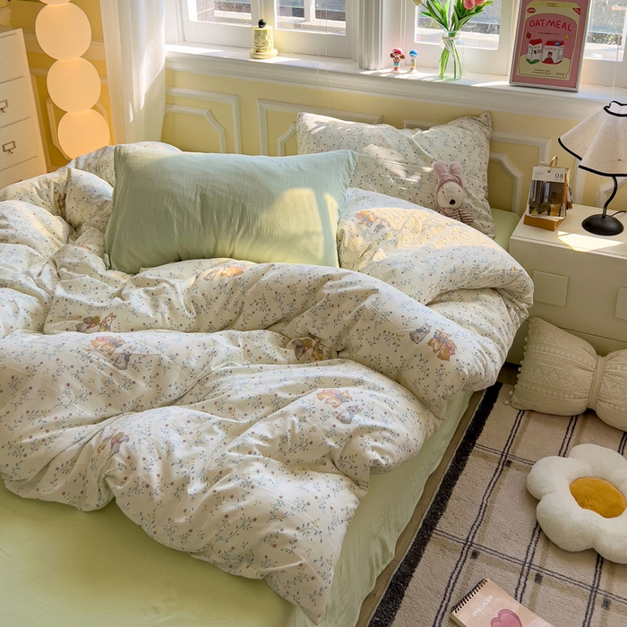 91家纺网 家纺一手货源 找家纺 水墨江南 2025新款超柔水洗棉印花四件套 花小兔