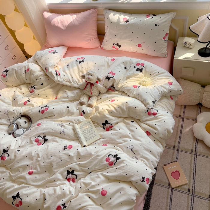 91家纺网 家纺一手货源 找家纺 水墨江南 2025新款超柔水洗棉印花四件套 美丽樱桃