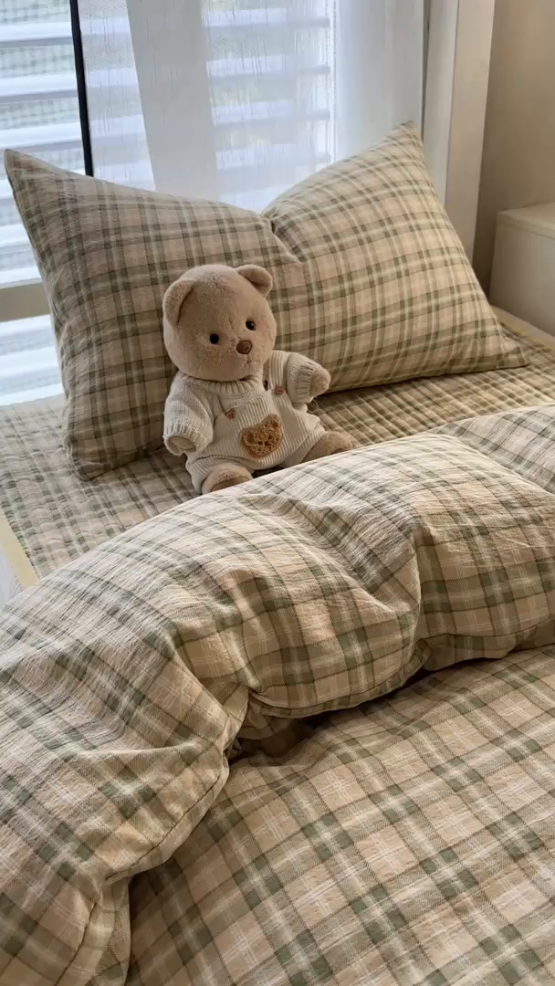 91家纺网 家纺一手货源 找家纺 （总）美梦家纺2025新款木棉皱皱纱学生床盖三件套