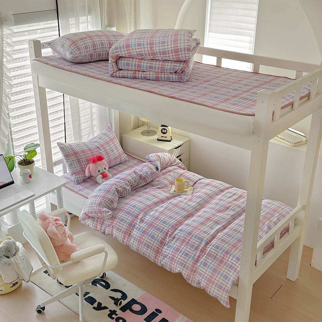 美梦家纺2025新款木棉皱皱纱学生床盖四件套 樱桃格格