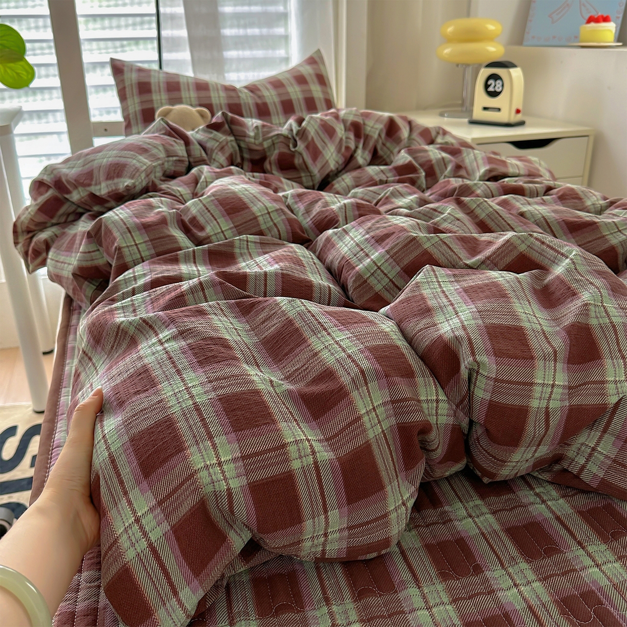 91家纺网 家纺一手货源 找家纺 美梦家纺2025新款木棉皱皱纱学生床盖四件套 薄巧